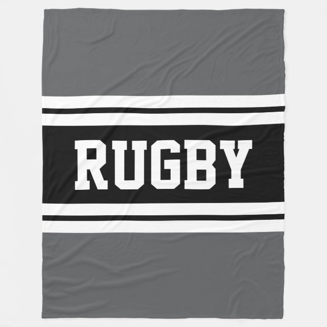 RUGBY Athletic Grey Black White Racing Stripes Fleece Blanket (Front)