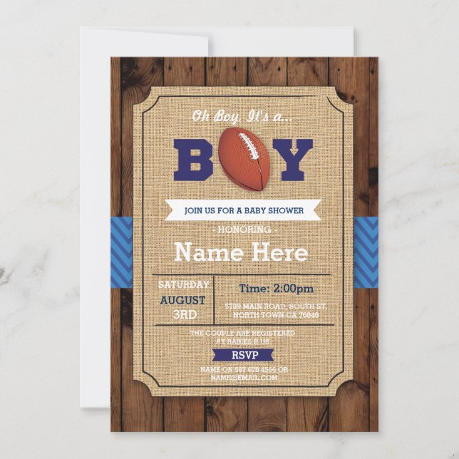 Rugby Baby Shower American football Boy Invite (Front)