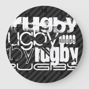 Rugby; Black & Dark Gray Stripes Large Clock