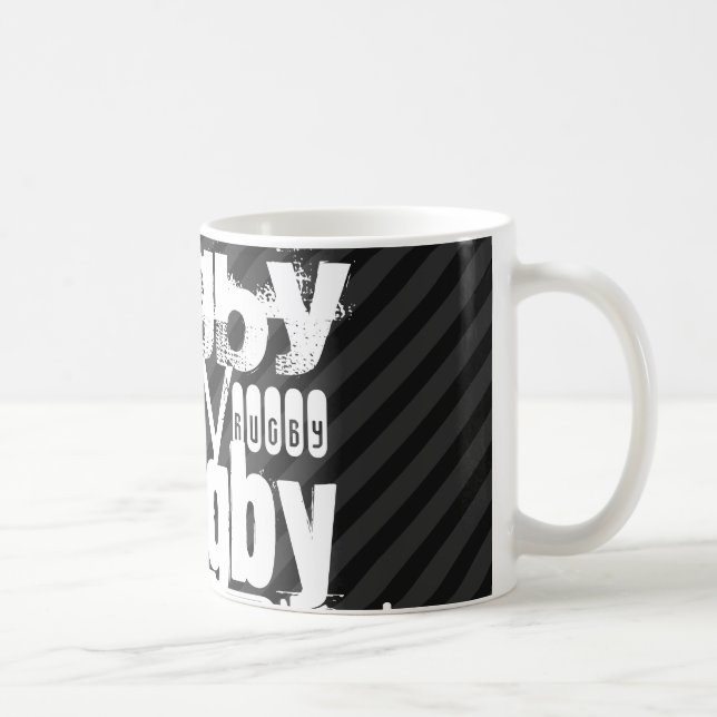 Rugby; Black & Dark Grey Stripes Coffee Mug (Right)