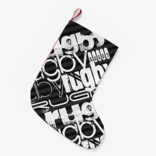 Rugby; Black & Dark Grey Stripes Small Christmas Stocking