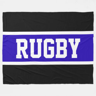 RUGBY Bold Athletic Royal Blue Black White Stripes Fleece Blanket
