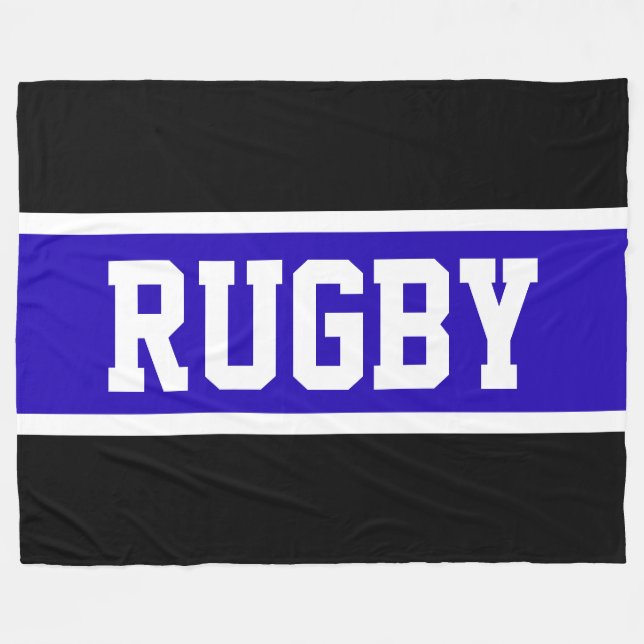 RUGBY Bold Athletic Royal Blue Black White Stripes Fleece Blanket (Front (Horizontal))