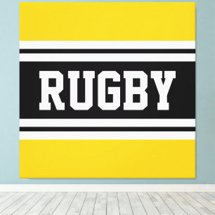 RUGBY Bright Yellow Black White Racing Stripes Canvas Print