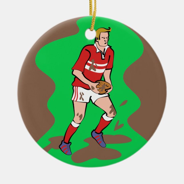 Rugby Ceramic Tree Decoration (Front)