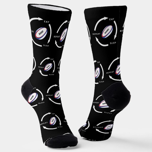Rugby Eat Sleep Repeat Sports Fan Saying Socks (Angled)