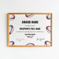 Rugby Excellence Award Certificate - Instant