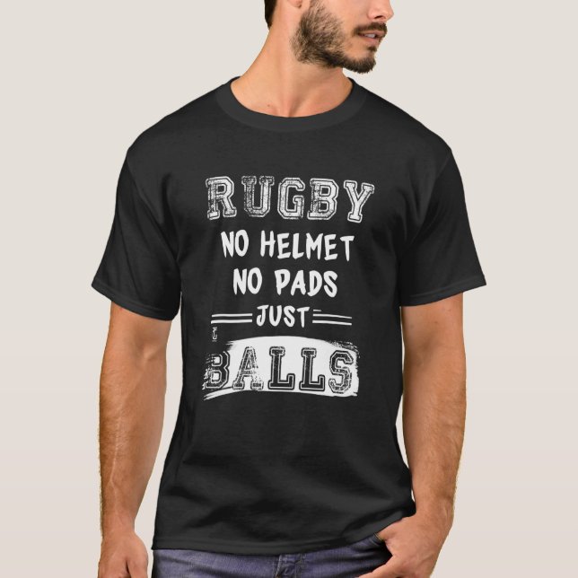 Rugby Football Player Helmet Pads Balls Game Team  T-Shirt (Front)