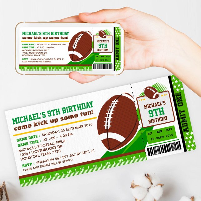 Rugby Football Ticket Pass Birthday Invitation (Creator Uploaded)