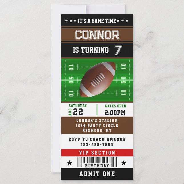 Rugby Football Ticket Pass Birthday Invitation (Front)