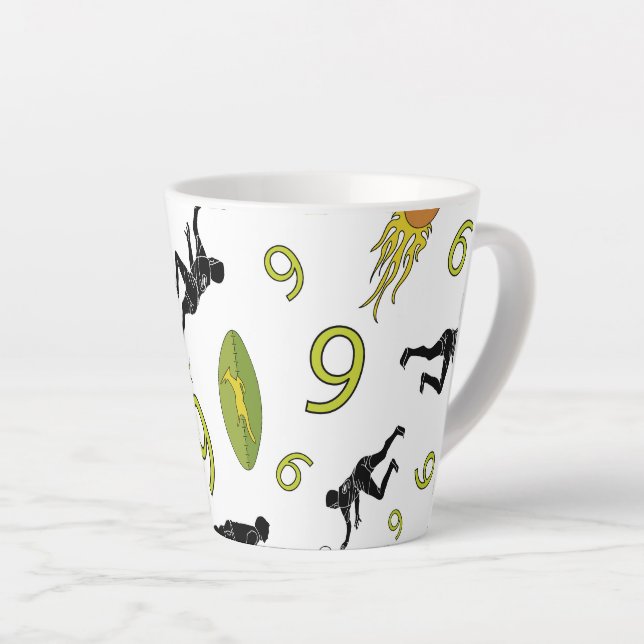 Rugby game are on latte mug (Right Angle)