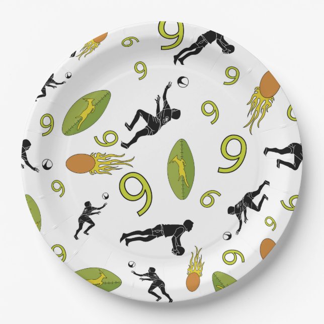 Rugby game are on paper plate (Front)