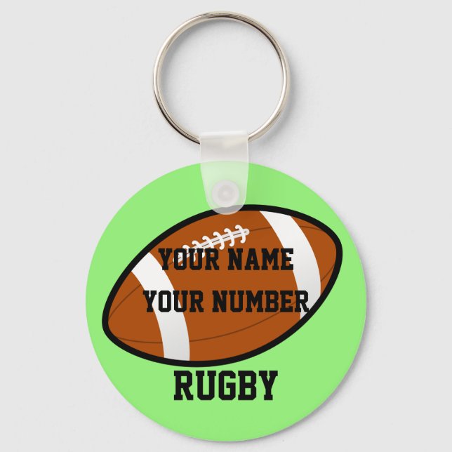 Rugby Keychain ID Tag YOUR NAME & Number (Front)