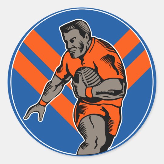 Rugby league player running with ball classic round sticker