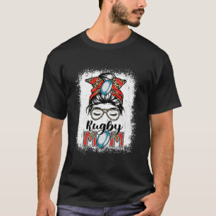 Rugby Mum Game Day Messy Bun Leopard Mother's Day T-Shirt