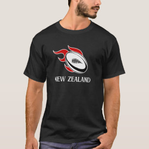 Rugby New Zealand NZ Rugby Ball On Fire T-Shirt