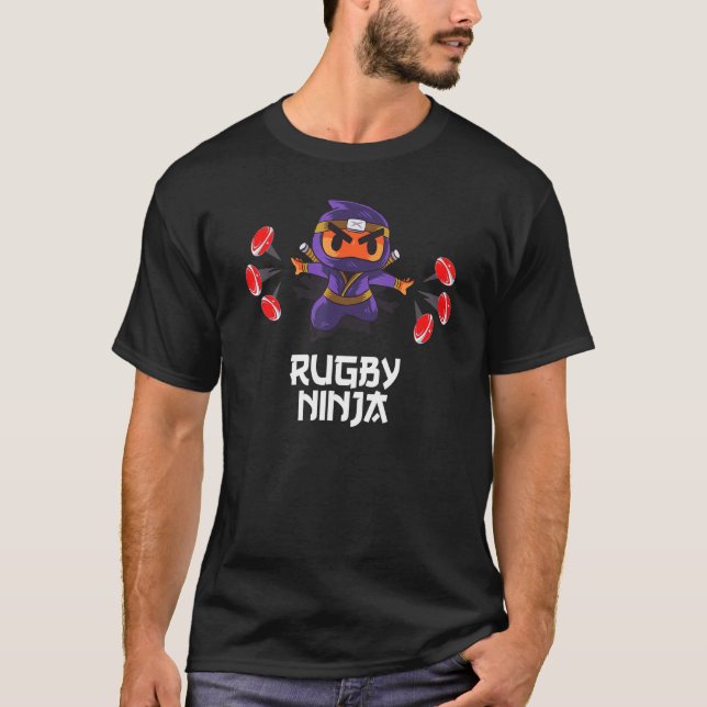 Rugby Ninja Flying Masked Australian Football Warr T-Shirt (Front)