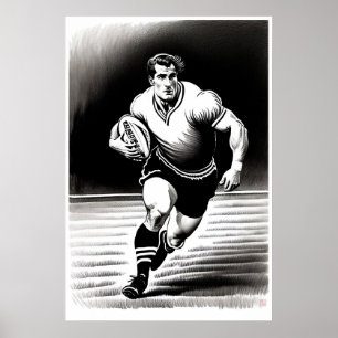 Rugby Player Drawing -  Art Print
