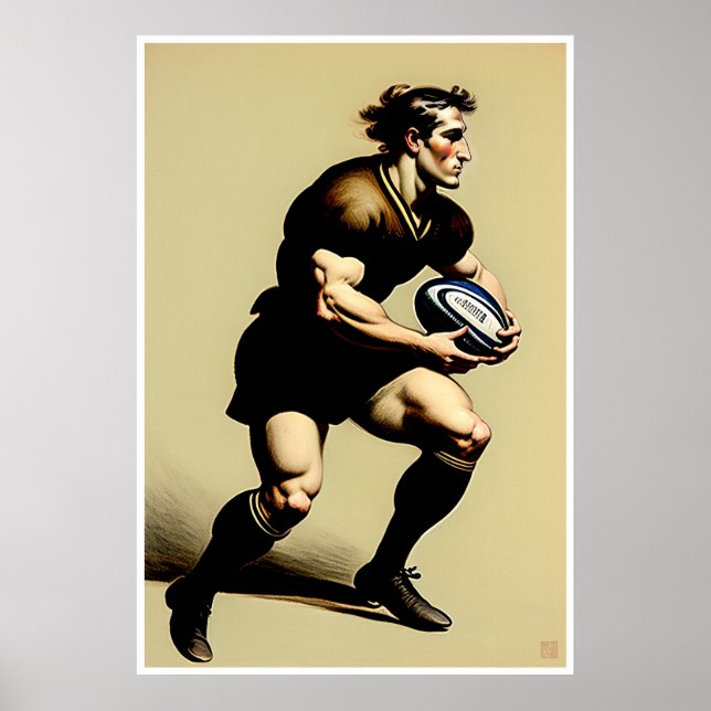 Rugby Player Drawing -  Art Print (Front)