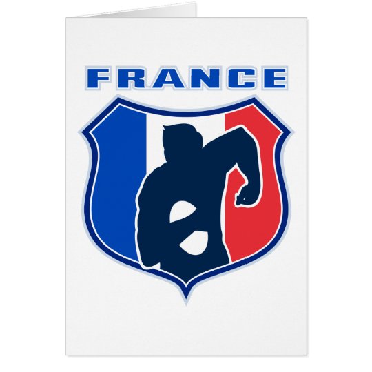 rugby player french france flag shield card