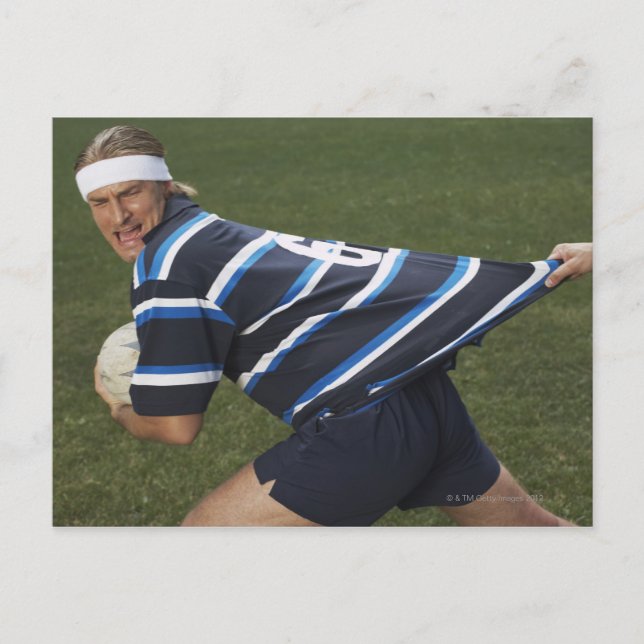 Rugby player getting shirt pulled postcard (Front)