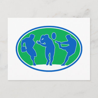 rugby player run fend pass kick postcard