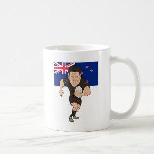 Rugby player running ball New Zealand flag Coffee Mug