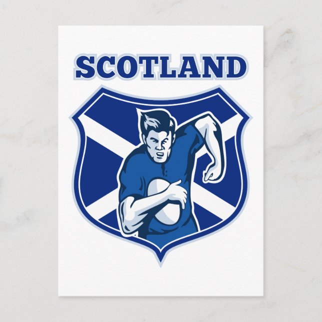 rugby player running ball scotland flag shield postcard (Front)