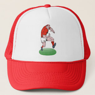 Rugby player running with ball trucker hat