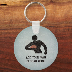 Rugby Player Sporty Logo - add text to men's Key Ring