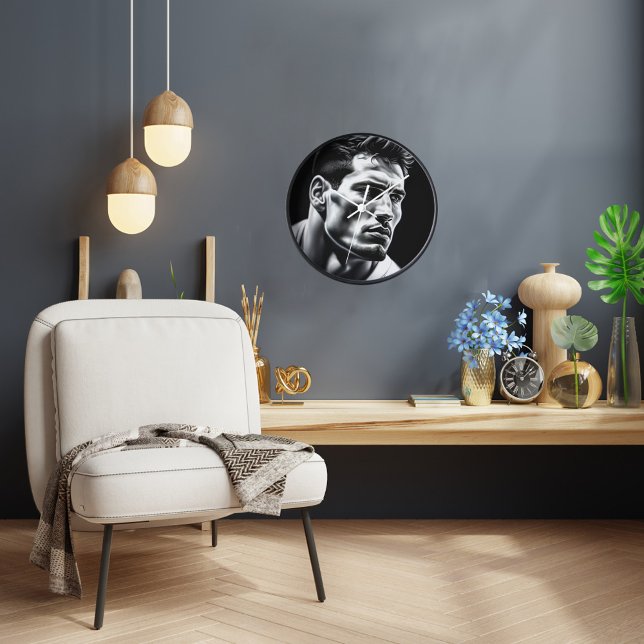 Rugby Player Wall Clock with Black Wood Frame (Creator Uploaded)