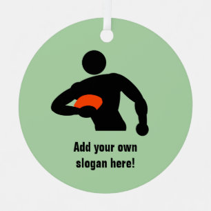 Rugby Player with Ball and your own words on Metal Tree Decoration