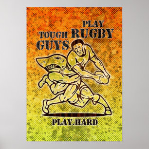 rugby player with ball attack by shark poster