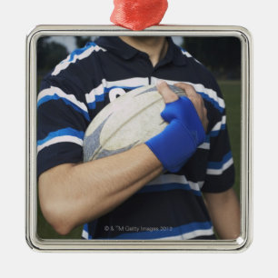 Rugby player with ball metal tree decoration