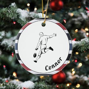 Rugby Player's Name Striped Masculine Sport Theme  Ceramic Tree Decoration