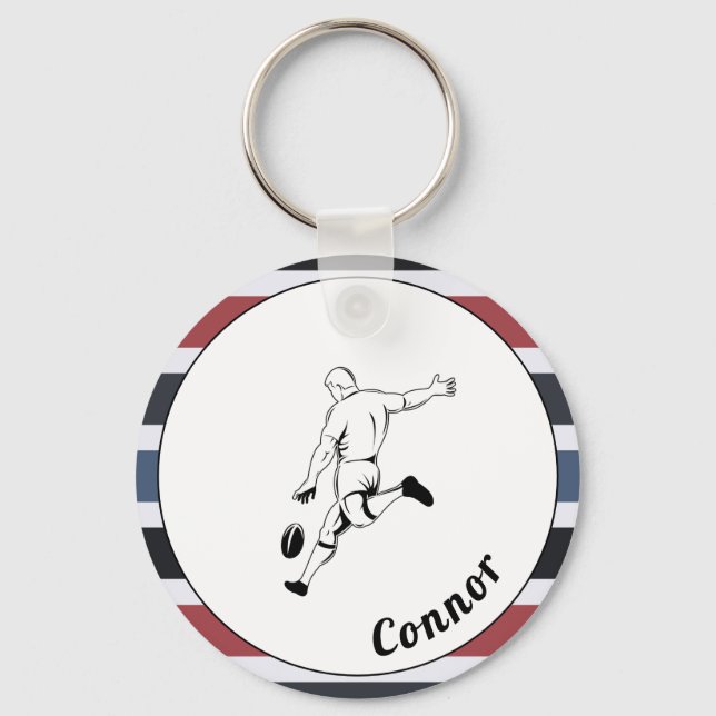 Rugby Player's Name Striped Masculine Sport Theme  Key Ring (Front)