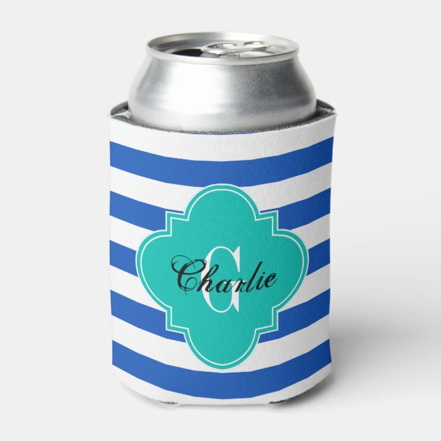 Rugby Stripe Teal Can Cooler (Can Front)