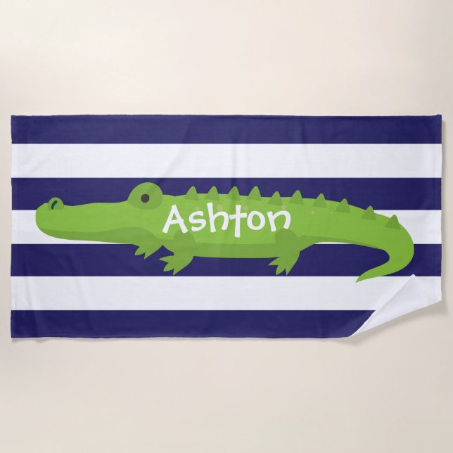 Rugby Stripes Alligator Personalised Beach Towel (Front)