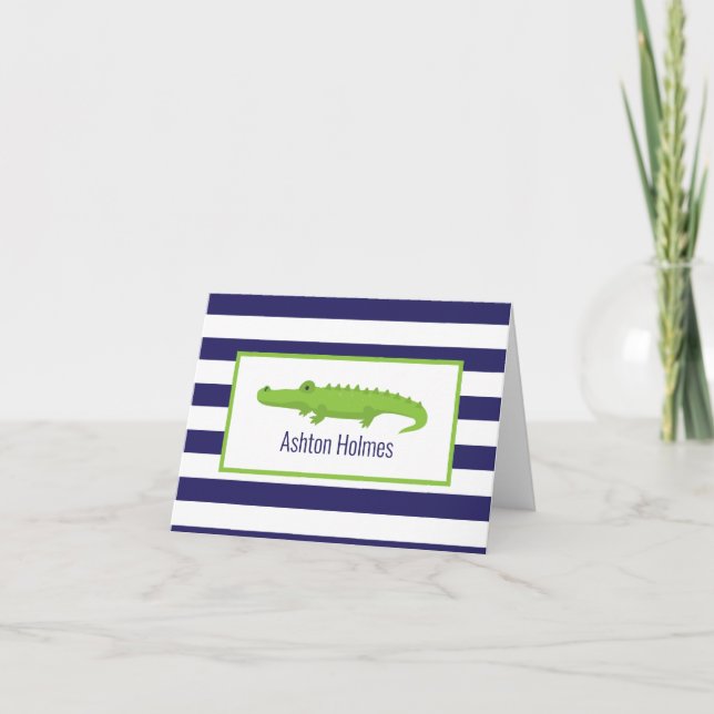 Rugby Stripes Alligator Personalised Note Cards (Front)