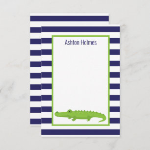 Rugby Stripes Alligator Personalised Note Cards