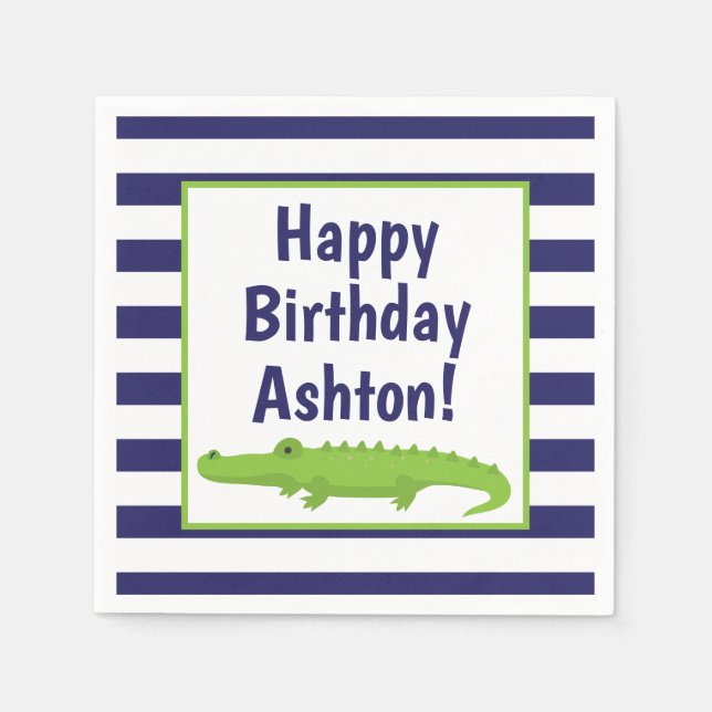 Rugby Stripes Alligator Personalised Party Napkins (Front)