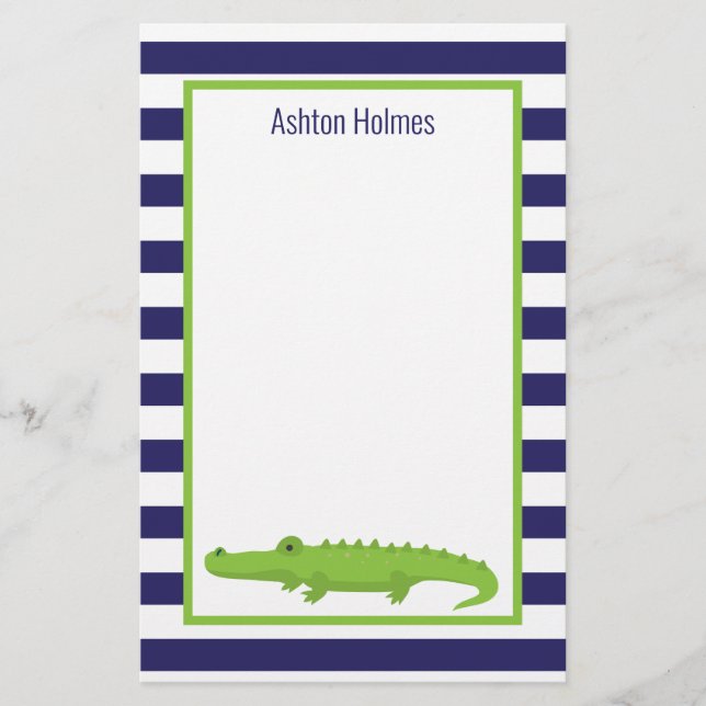 Rugby Stripes Alligator Personalised Stationery (Front)
