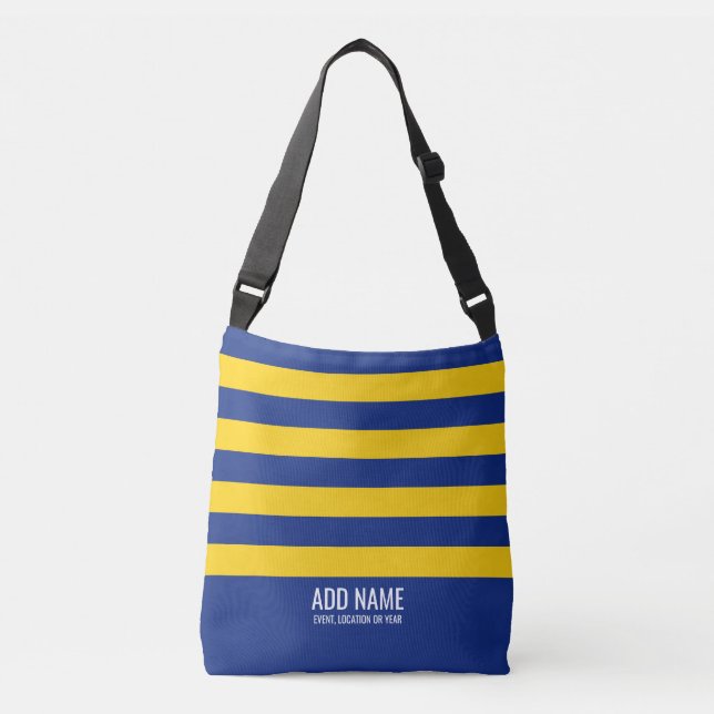 Rugby Stripes Simple Monogram - Navy and Yellow Crossbody Bag (Front)