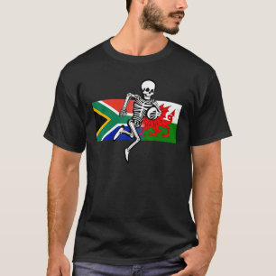 Rugby supporter SA & Wales flags & bones T-Shirt