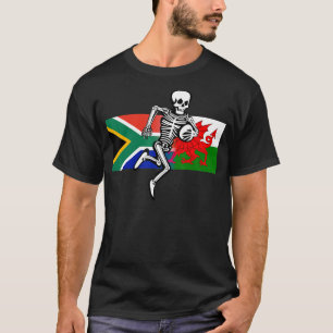 Rugby supporter SA & Wales flags & bones T-Shirt