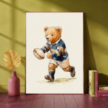 Rugby Teddy Bear Cute Animal Sports Nursery Art