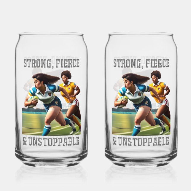 Rugby Women Players Printed 16oz Can Glasses (Front)