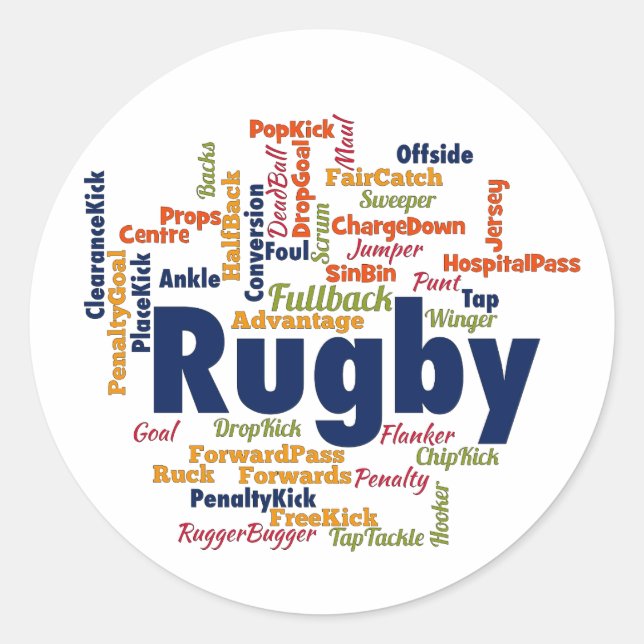 Rugby Word Cloud Classic Round Sticker (Front)