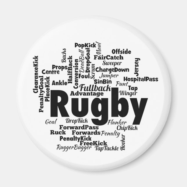 Rugby Word Cloud Magnet (Front)