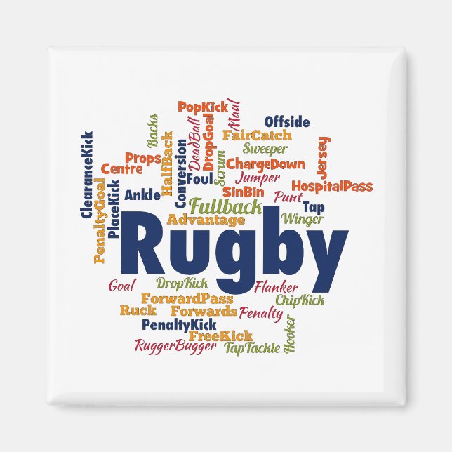 Rugby Word Cloud Magnet (Front)